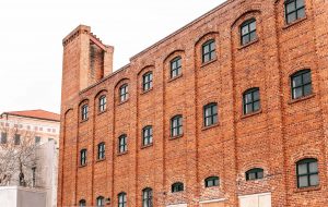 New glass window instillation on historic building