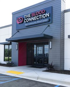 outside front entrance of the blood connection