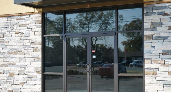 White Horse Road Shopping Center glass doors