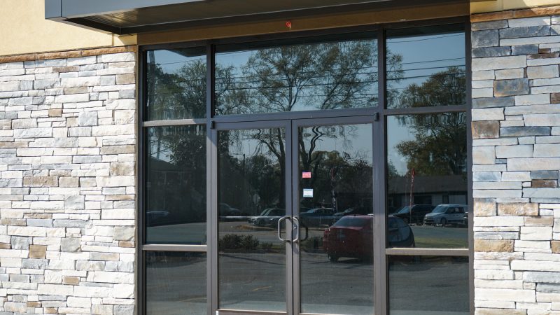 White Horse Road Shopping Center glass doors