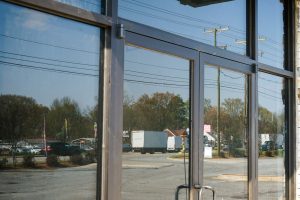 White Horse Road Shopping Center glass doors