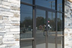 White Horse Road Shopping Center glass doors